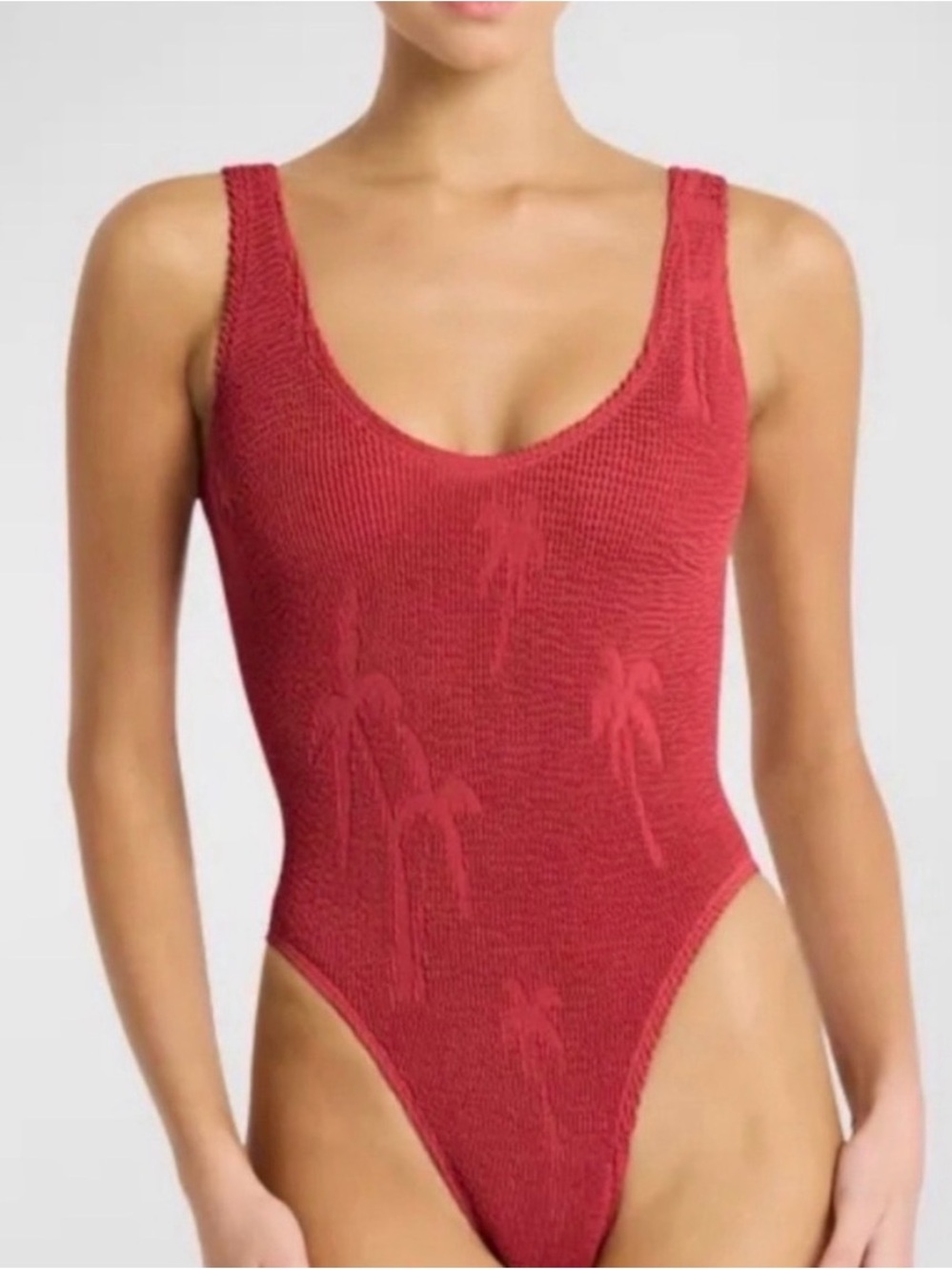 Bond-eye Red Textured Palm-Detail One-Piece Swimsuit